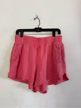 Aerie Womens Coral Red Orange Comfy Sweat Shorts, Pockets, Size Medium